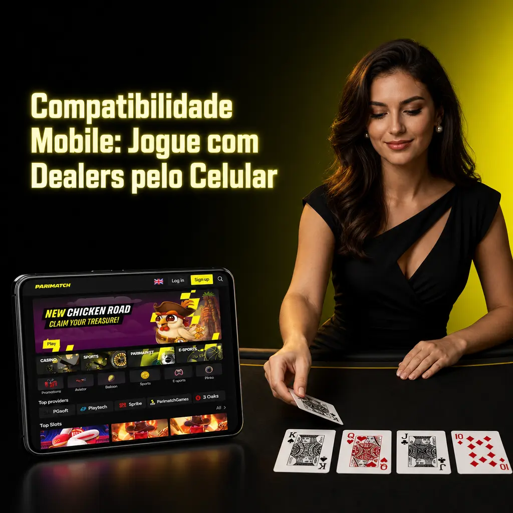 Interface mobile da Parimatch com dealer ao vivo em tela vertical, painéis de aposta e streaming adaptados para celular